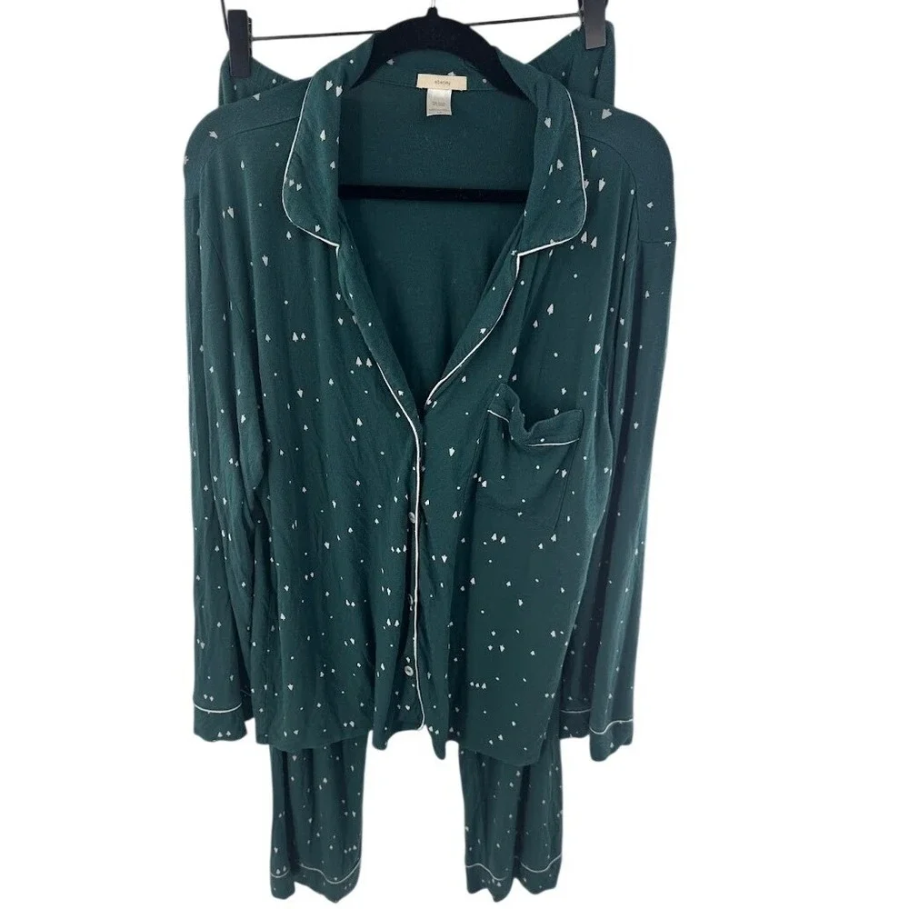 Eberjey Gisele Long Sleeve Pajama Set Green Tree Print Modal Jersey Large